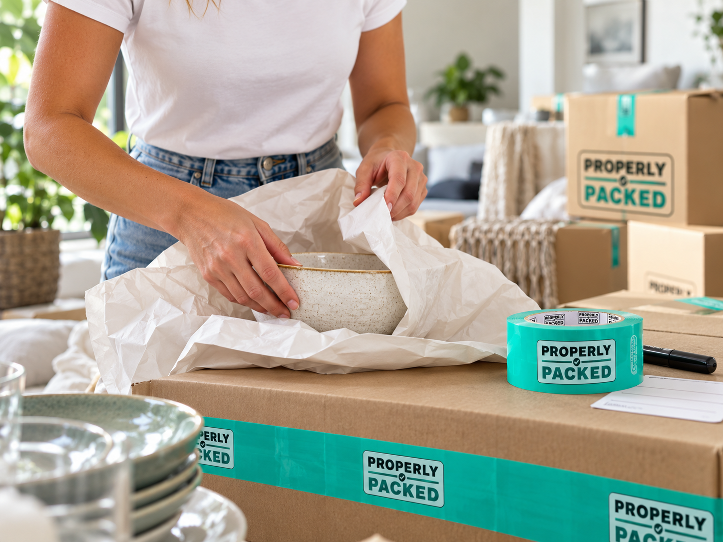 professional packing services Western Cape Protective paper being wrapped around a ceramic bowl